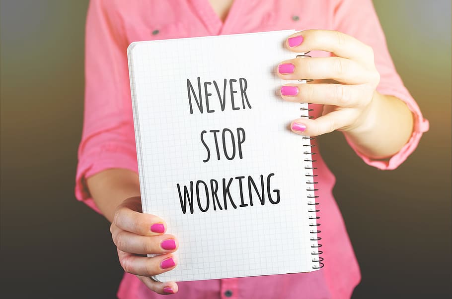 Woman Holding Never Stop Working Print Notebook, ad, advertise HD wallpaper