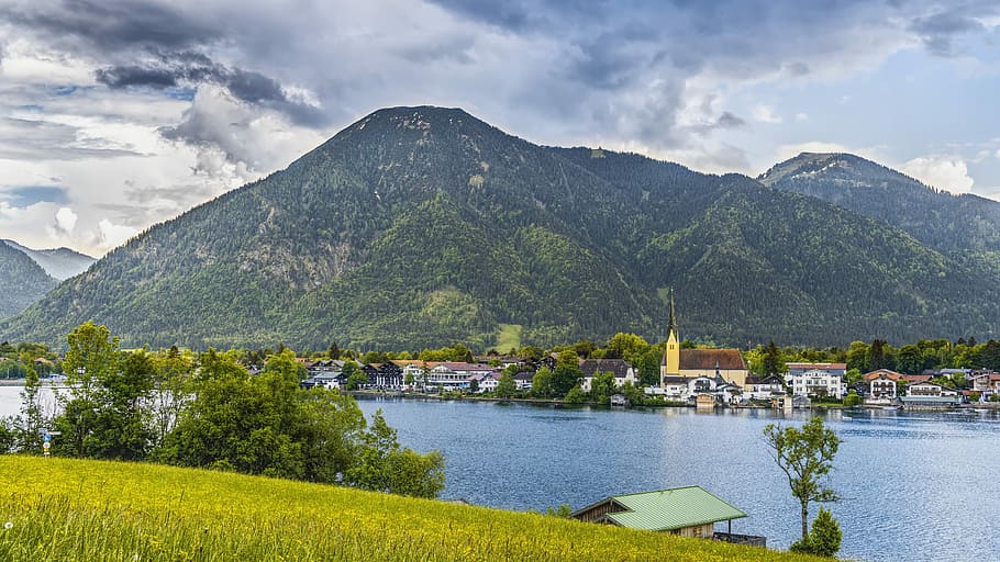 tegernsee, church, nature, bavaria, alpine, lake, landscape, HD wallpaper