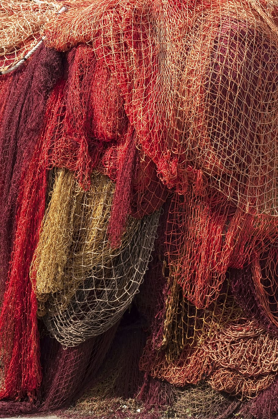 fishing, netting, red, fishing net, commercial fishing net HD wallpaper