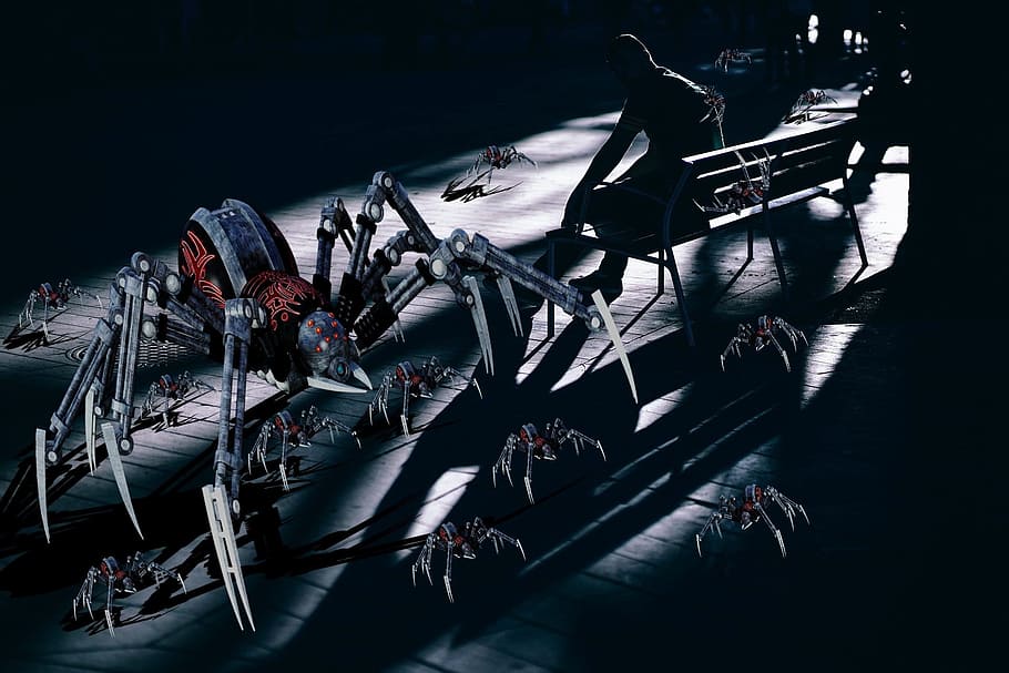 spiders, dark, shadows, mechanical, mother, horror, scary, spooky HD wallpaper