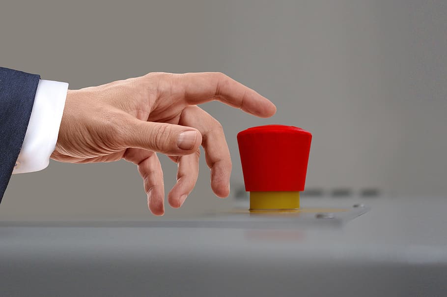 person pressing red button, war, nuclear war, finger, trigger, HD wallpaper