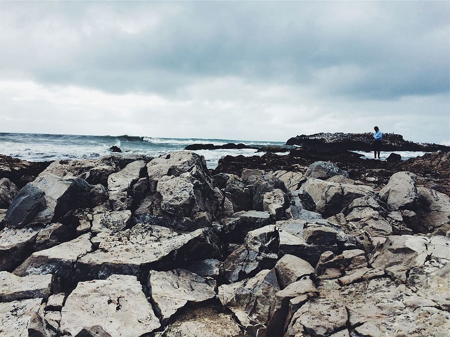 rocks, ocean, waves, water, sea, cloud - sky, solid, rock - object HD wallpaper