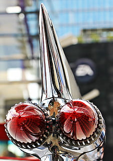 silver-colored and red taillights, tailfin, cadillac, rear lights HD wallpaper