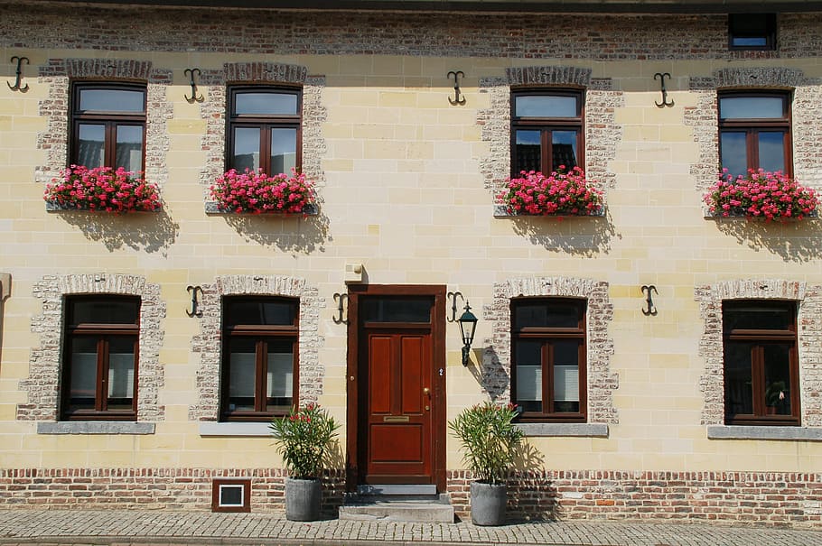 architecture, house, window, facade, flower boxes, building exterior HD wallpaper