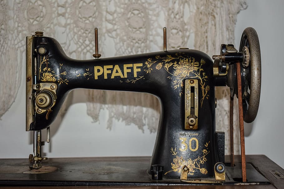 black and yellow Pfaff sewing machine, old, retro, vintage, antique