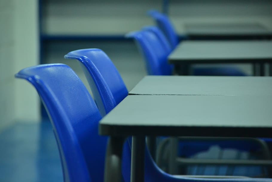 classroom, school, student, blue, absence, seat, indoors, chair HD wallpaper