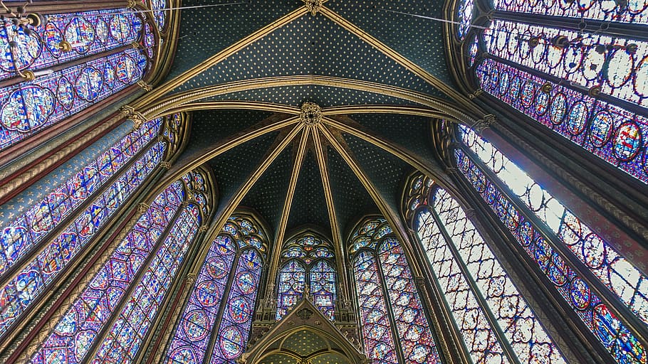 architectural photography of cathedral ceiling, stained glass HD wallpaper