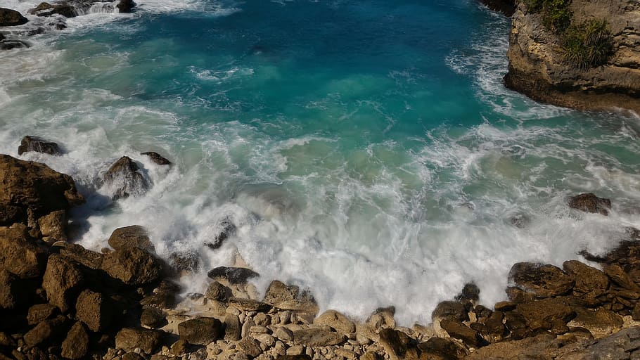 bali, lenbongan, ocean, blue lagoon, bay, wave, water, sea HD wallpaper