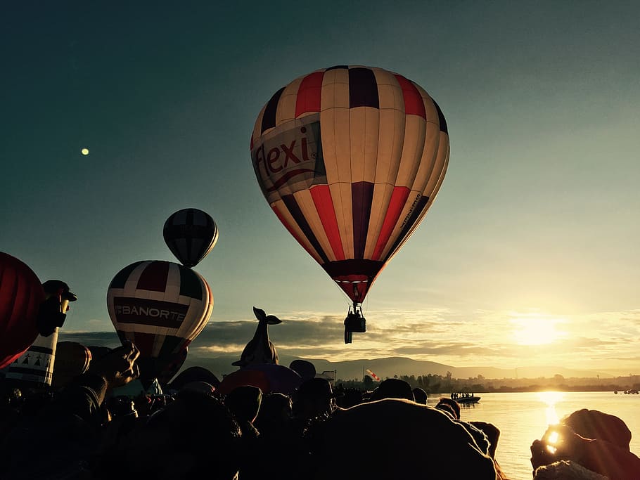 aerostatic, balloon, mexico, sky, group of people, hot air balloon, HD wallpaper