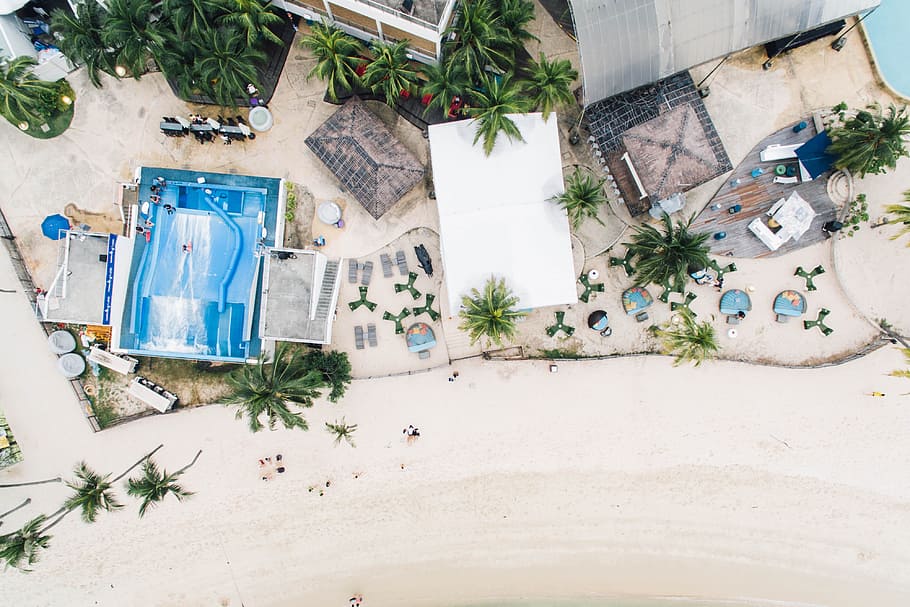 aerial photo of beach resort during daytime, untitled, aerial view HD wallpaper