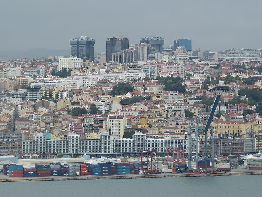 lisbon, portugal, tejo, river, historically, container, crane