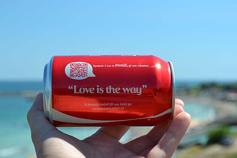 person holding red tin can, coca cola, drink, soda, beverage HD wallpaper