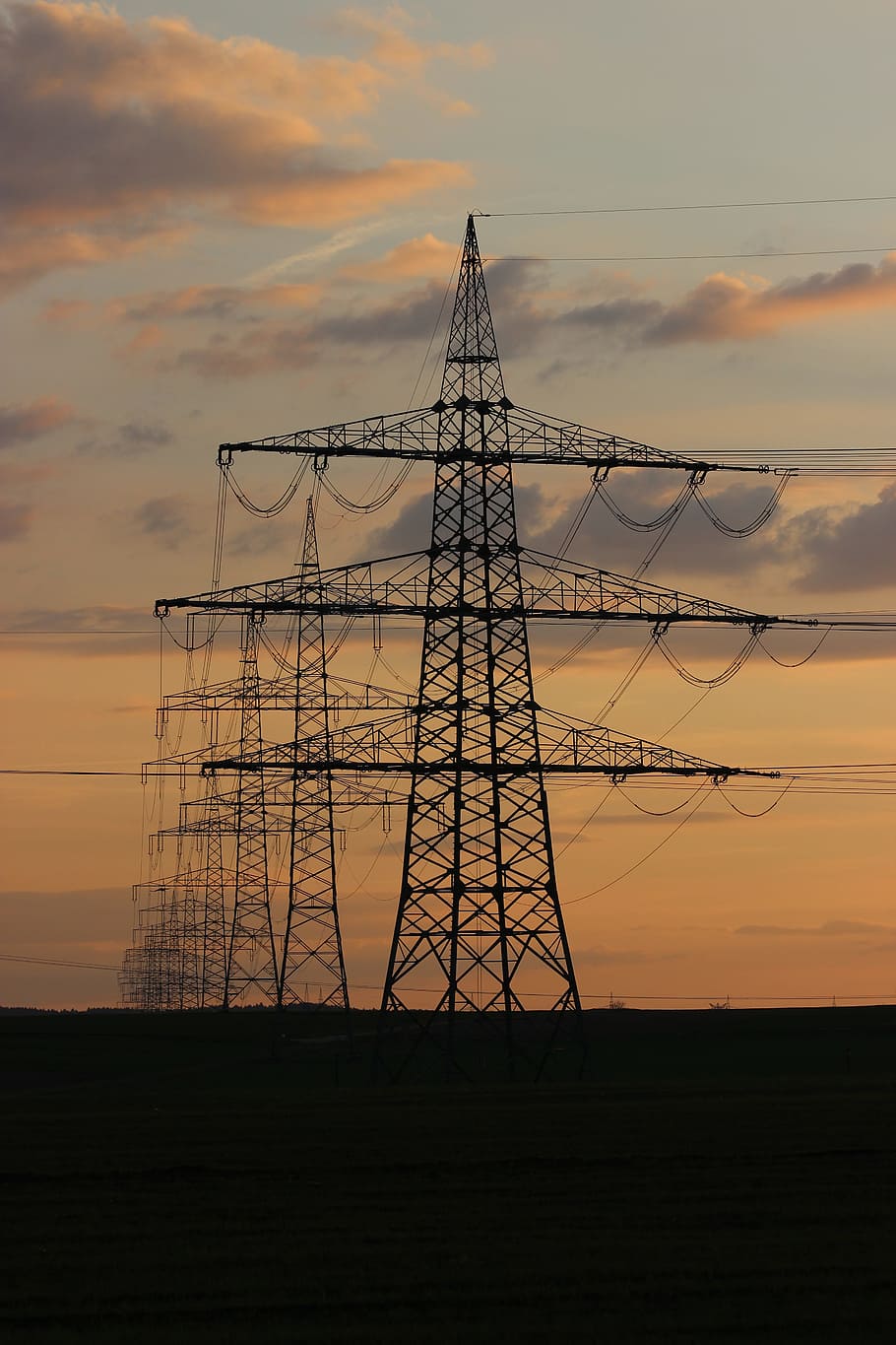 High Voltage, Evening Light, Twilight, strommast, electrically HD wallpaper