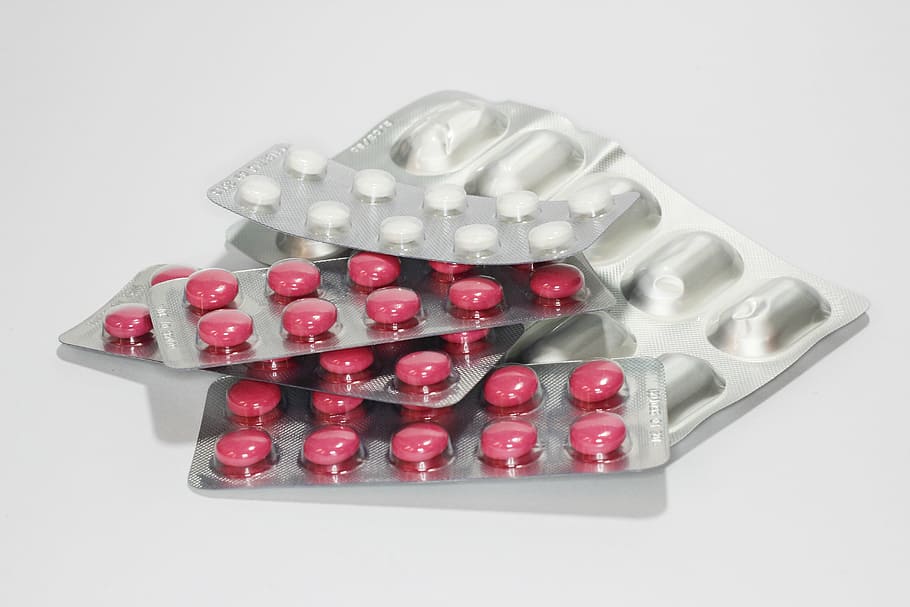 pile of silver blister packs on white surface, medications HD wallpaper