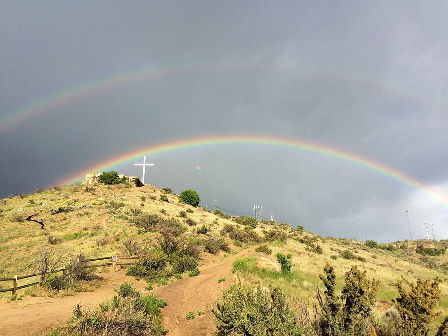 Double Rainbow over Table Rock landscape in Boise, Idaho, photos