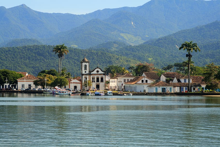 concrete structures near body of water, brazil, paraty, city
