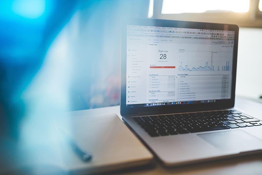 black and gray laptop on white surface, analytics, charts, graphs HD wallpaper