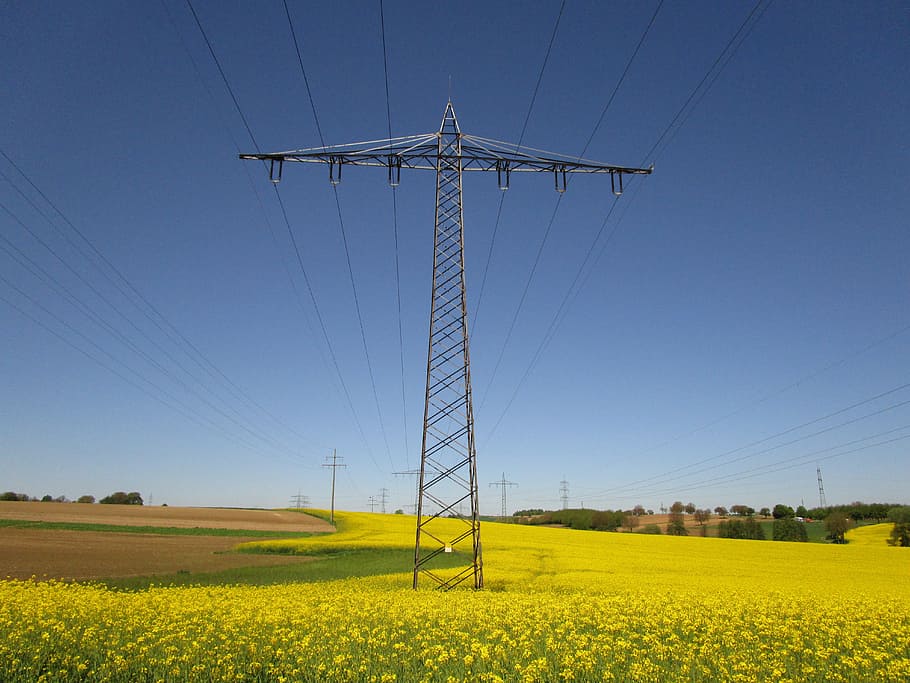 gray steel utility pole in the middle of grass during daytime HD wallpaper