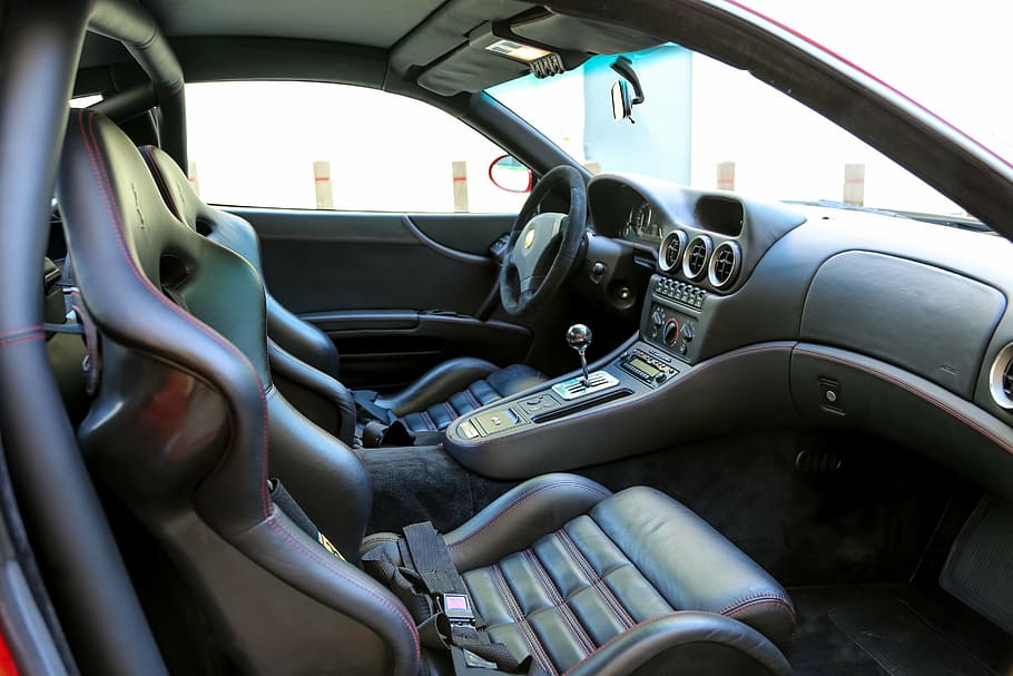 black and gray car interior, ferrari, performance, red, auto