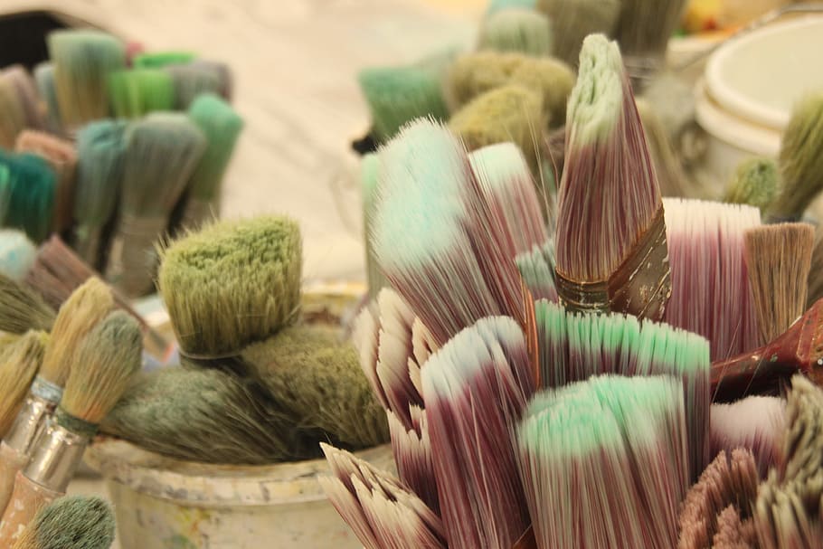 assorted-color paint brush lot, Painting, Brush, Artistic, Workshop HD wallpaper