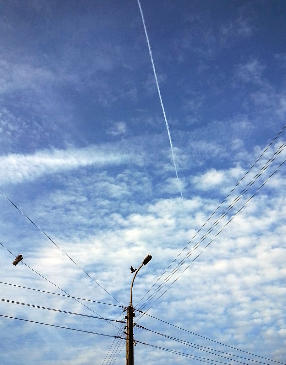 sky, wires, energetics, pole, emptiness, cloud - sky, low angle view HD wallpaper