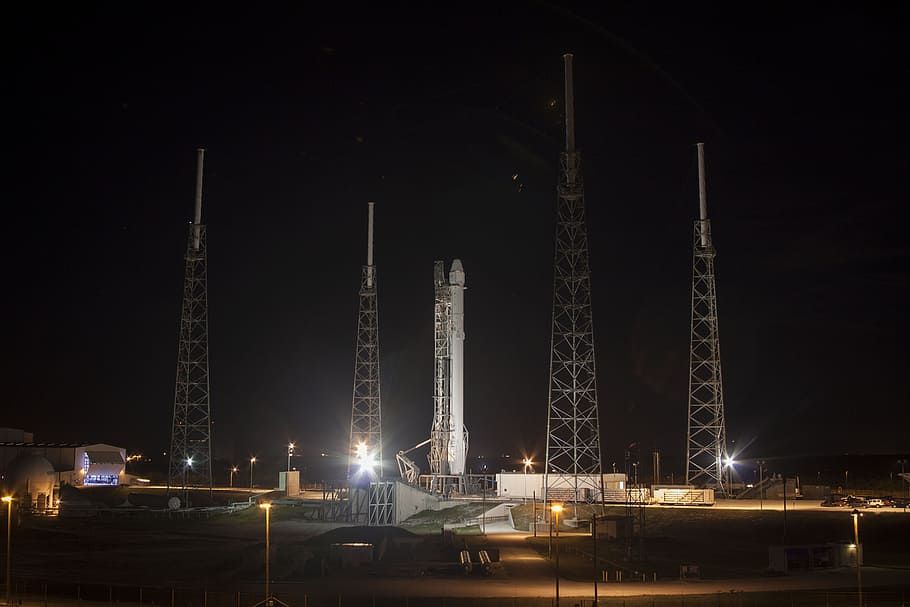rocket, flight, spacex, night, illuminated, architecture, building exterior HD wallpaper