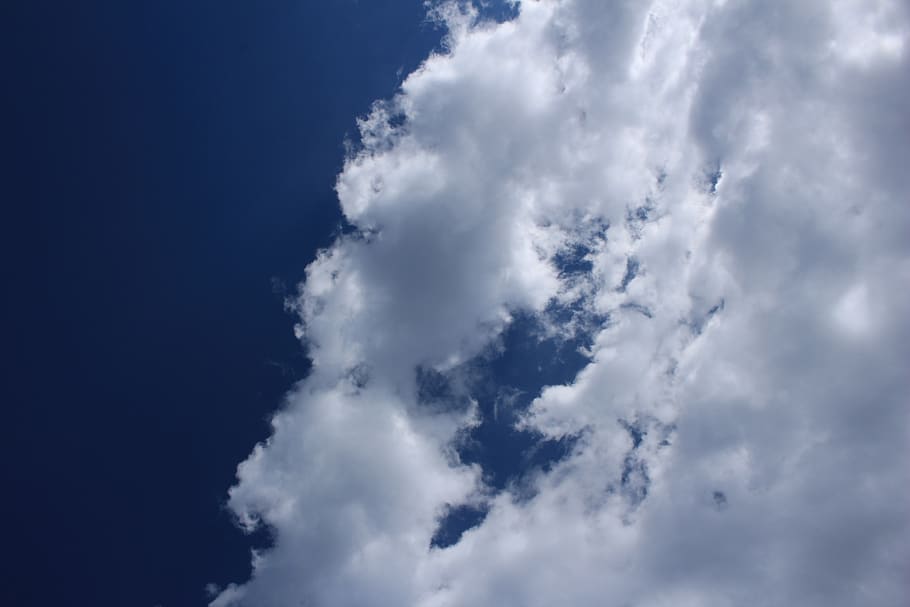 clouds, sky, blue, clouds form, sunny, nature, spotlight, cumulus clouds HD wallpaper