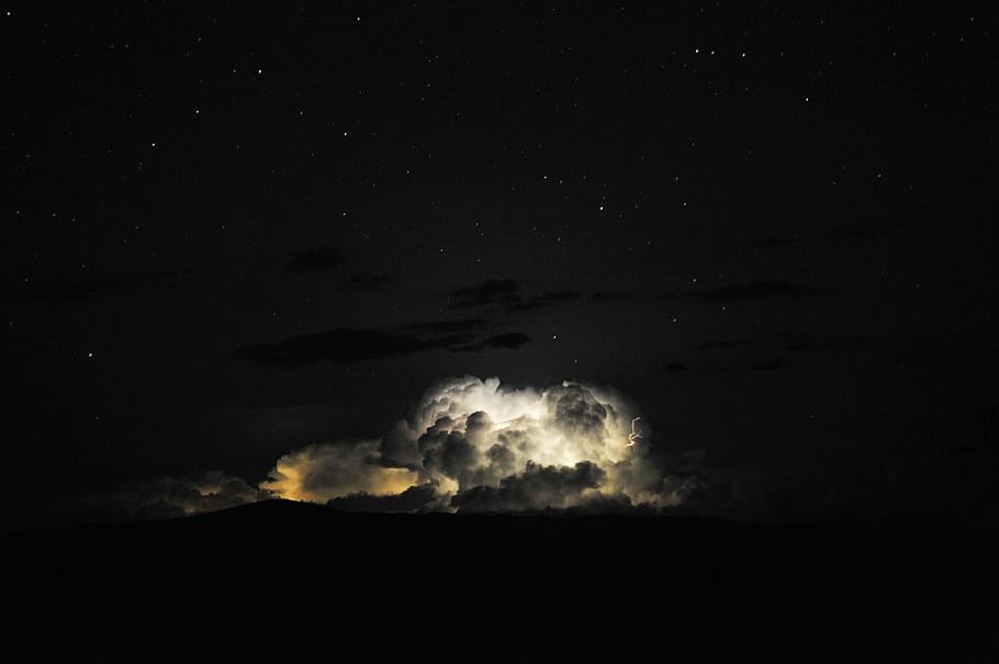 starry night photography, thunderstorm, weather, clouds, nature HD wallpaper