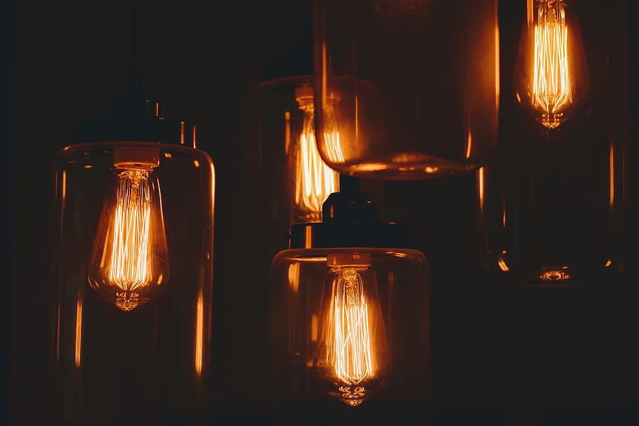 lamp, bulb, light, spark, chandelier, dark, night, indoor, classy HD wallpaper