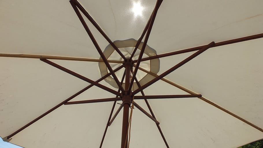 umbrella, white, sun, low angle view, no people, metal, built structure HD wallpaper