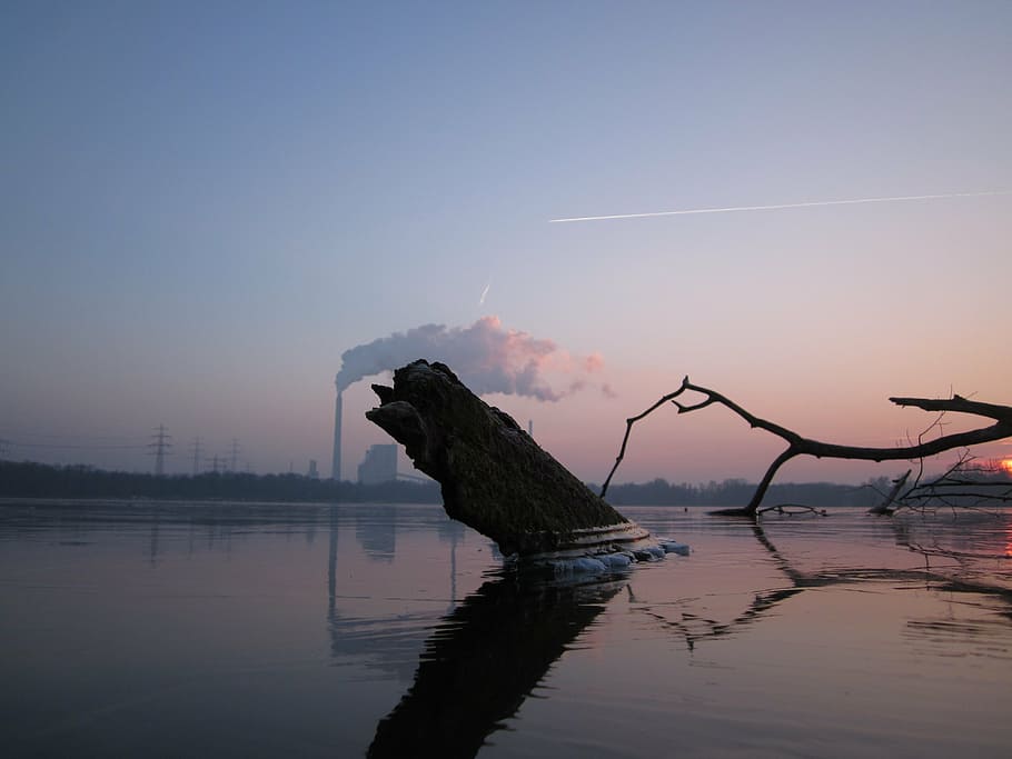 sunset, winter, geforener, lake, knee lingen, karlsruhe, wintry HD wallpaper