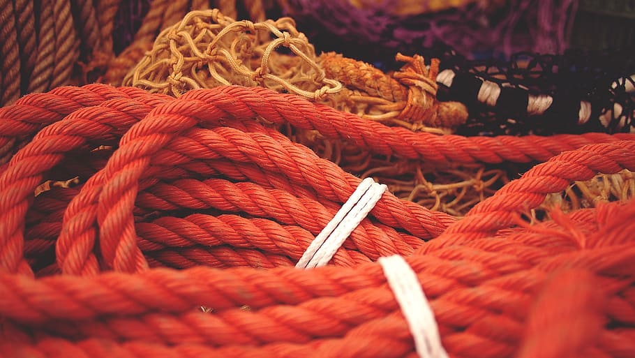 ropes, boat, sailing, red, close-up, no people, pattern, textile HD wallpaper