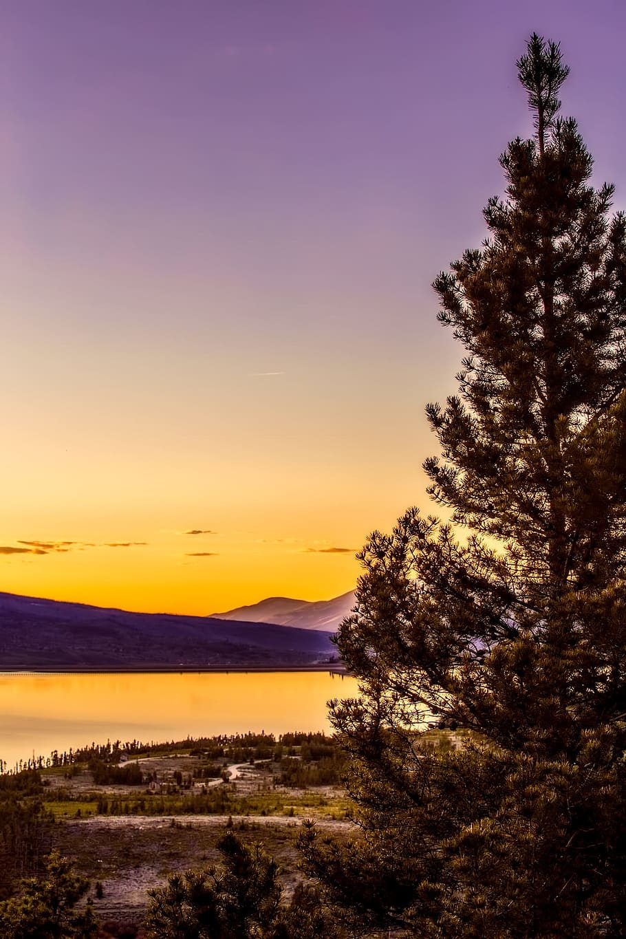mountains, landscape, trees, woods, nature, outdoors, lake HD wallpaper