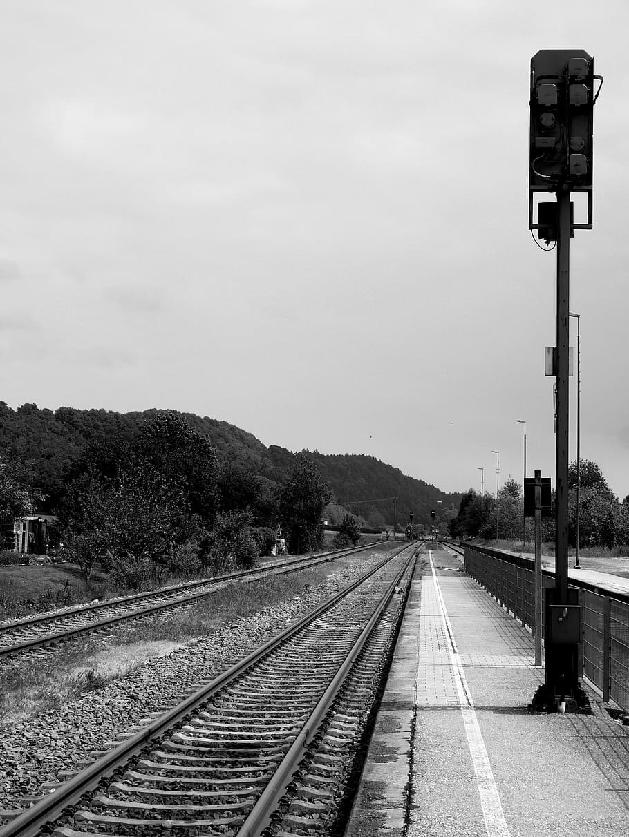 railway station, rails, platform, train, departure, farewell HD wallpaper