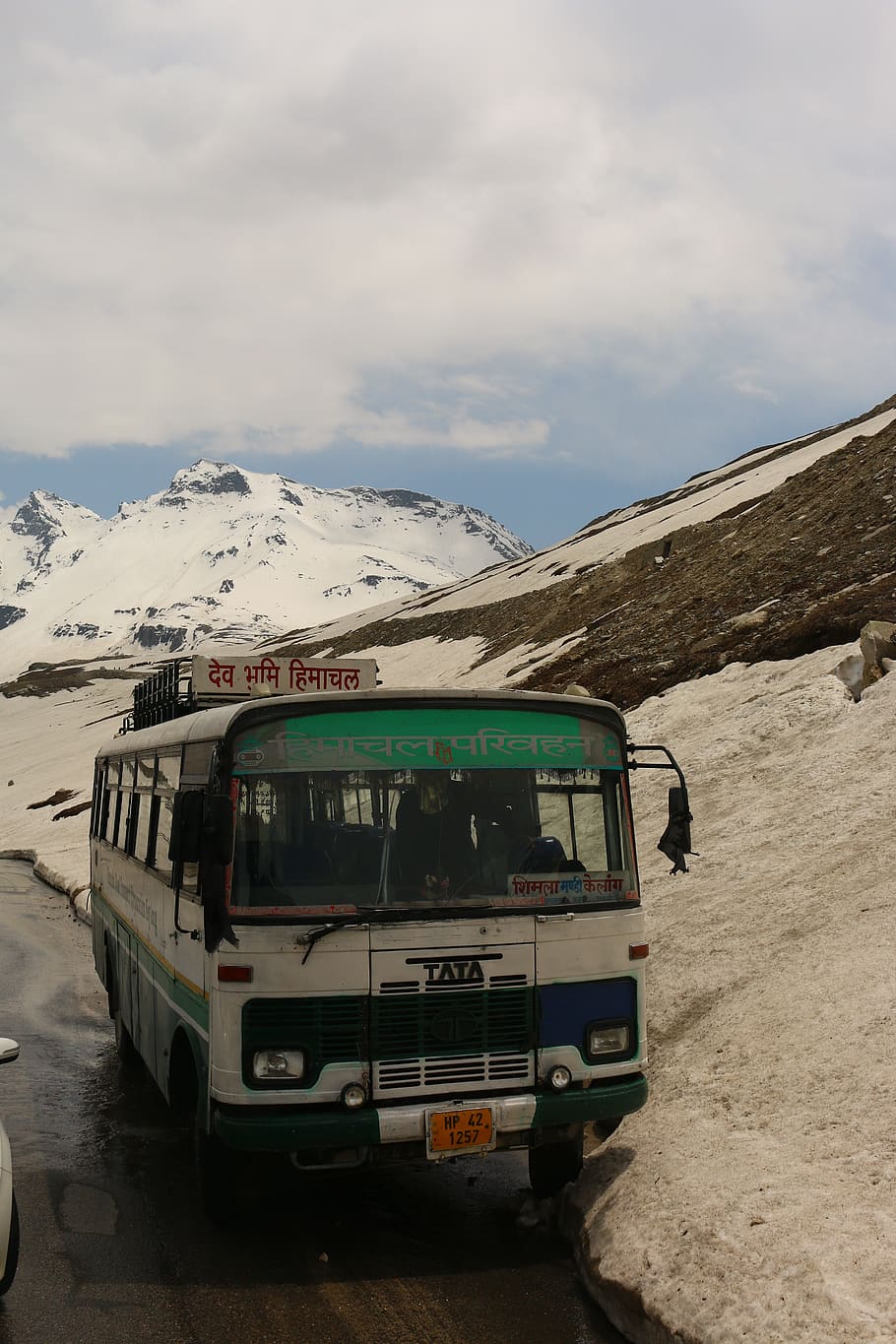 drive, snow path, mountains, himalayan mountains, himachal transports, HD wallpaper
