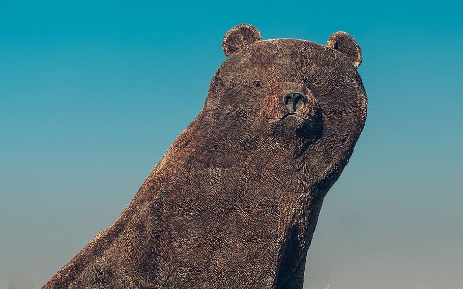 brown bear illustration, brown bear statue, rock, stone, monument HD wallpaper