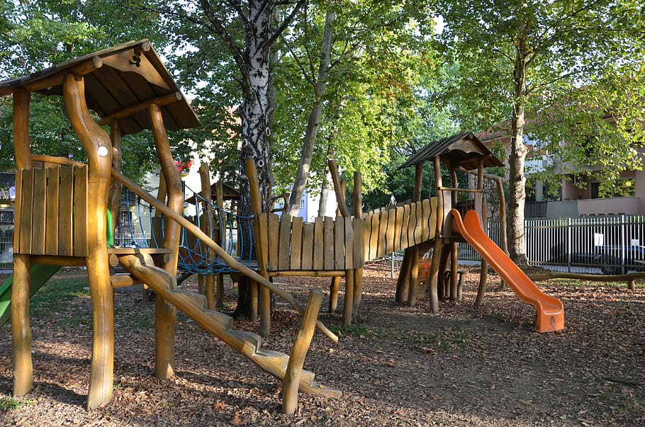 children playground, park, tree, plant, built structure, architecture, HD wallpaper