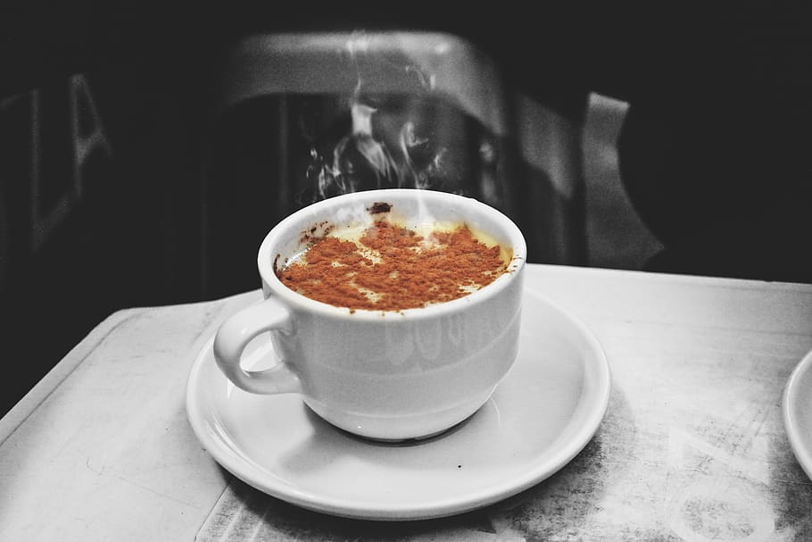 coffee, cup, drink, table, close -up, cream, hot, hot drink, saucer HD wallpaper