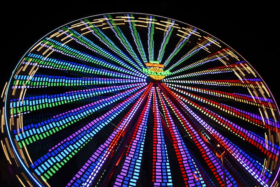 time-lapse photo of Ferris wheel with multicolored LED lights, HD wallpaper