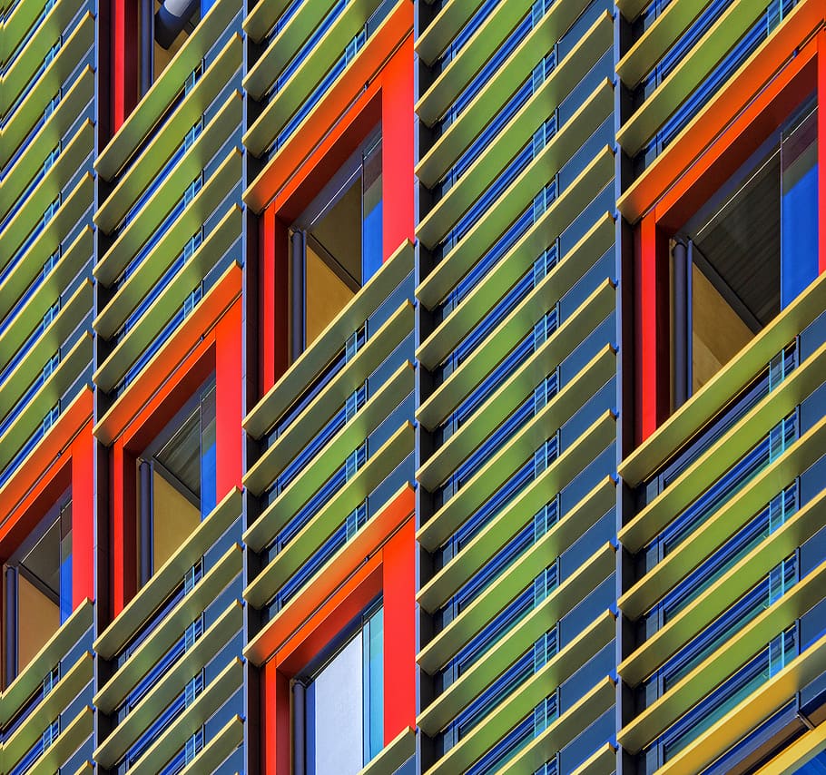 assorted-color window blinds, multicolored building during day HD wallpaper