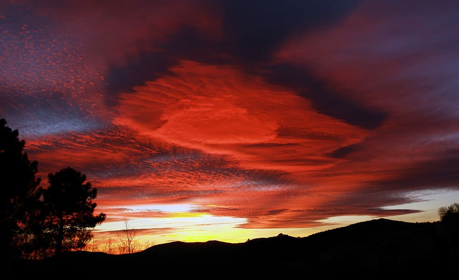 Sunset, Horizon, Mountains, dramatic sky, silhouette, scenics HD wallpaper