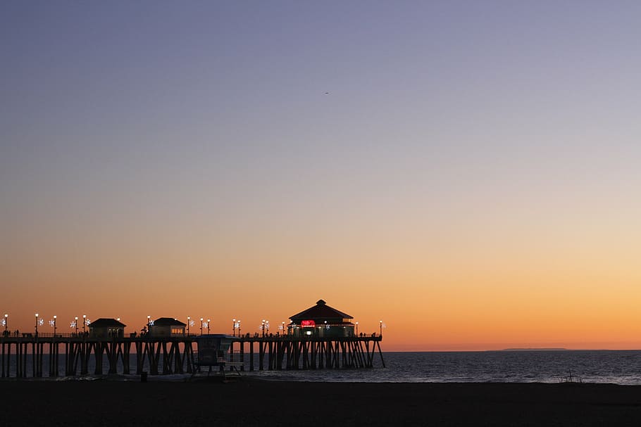 seashore at sunset, nature, beach, ocean, vacation, restaurant HD wallpaper