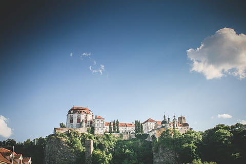 Vranov Castle #2: With Big Sky, clouds, czech republic, minimal HD wallpaper