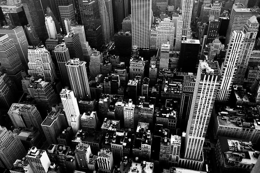 grayscale aerial view photography of city, New York, City, America, HD wallpaper