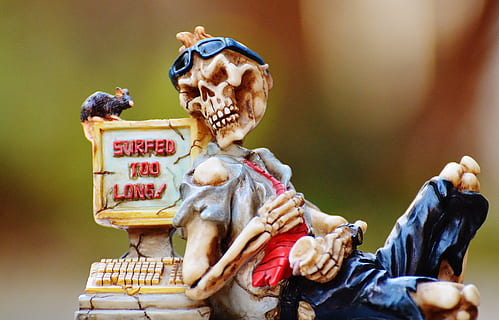 skeleton and cash register figurine, computer, addiction, help HD wallpaper
