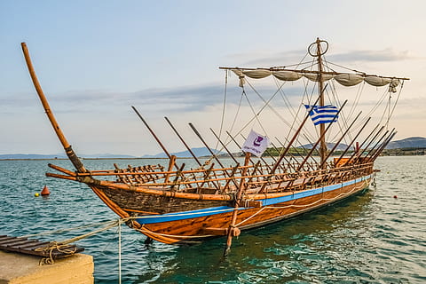 brown wooden boat on dock, argo, ship, ancient, greek, greece HD wallpaper