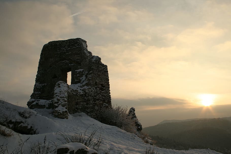 Winter, Rocks, Nature, Stone, Snow, sunset, history, cold temperature HD wallpaper