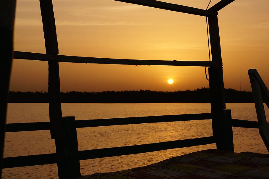 Sunset, Boat, River, Sea, Boats, romantic, setting sun, nature HD wallpaper