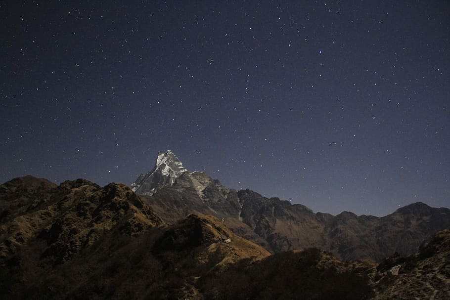 In the lap of Himalayas, glacier and soil mountains during night HD wallpaper
