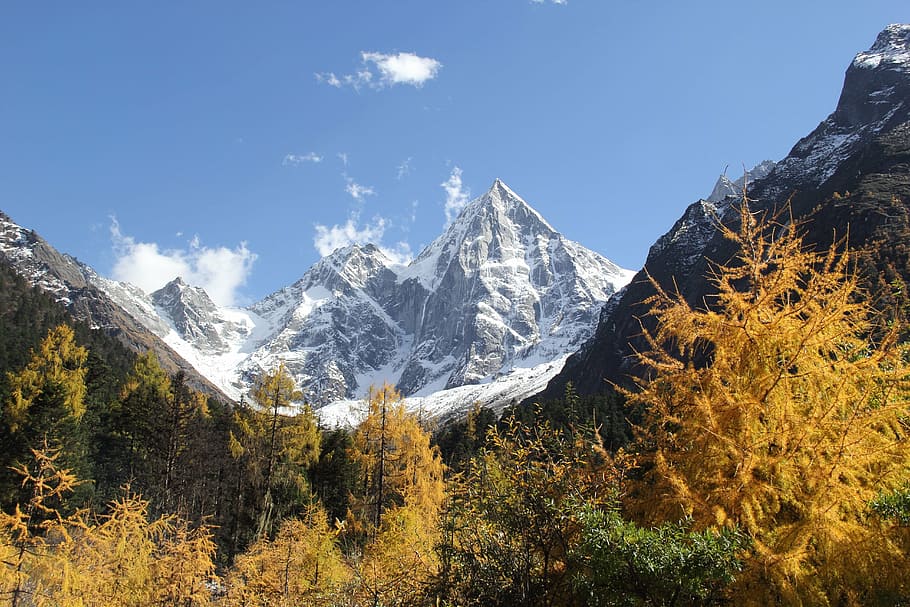 brown and gray snow coated mountain, the scenery, bi peng gou, HD wallpaper